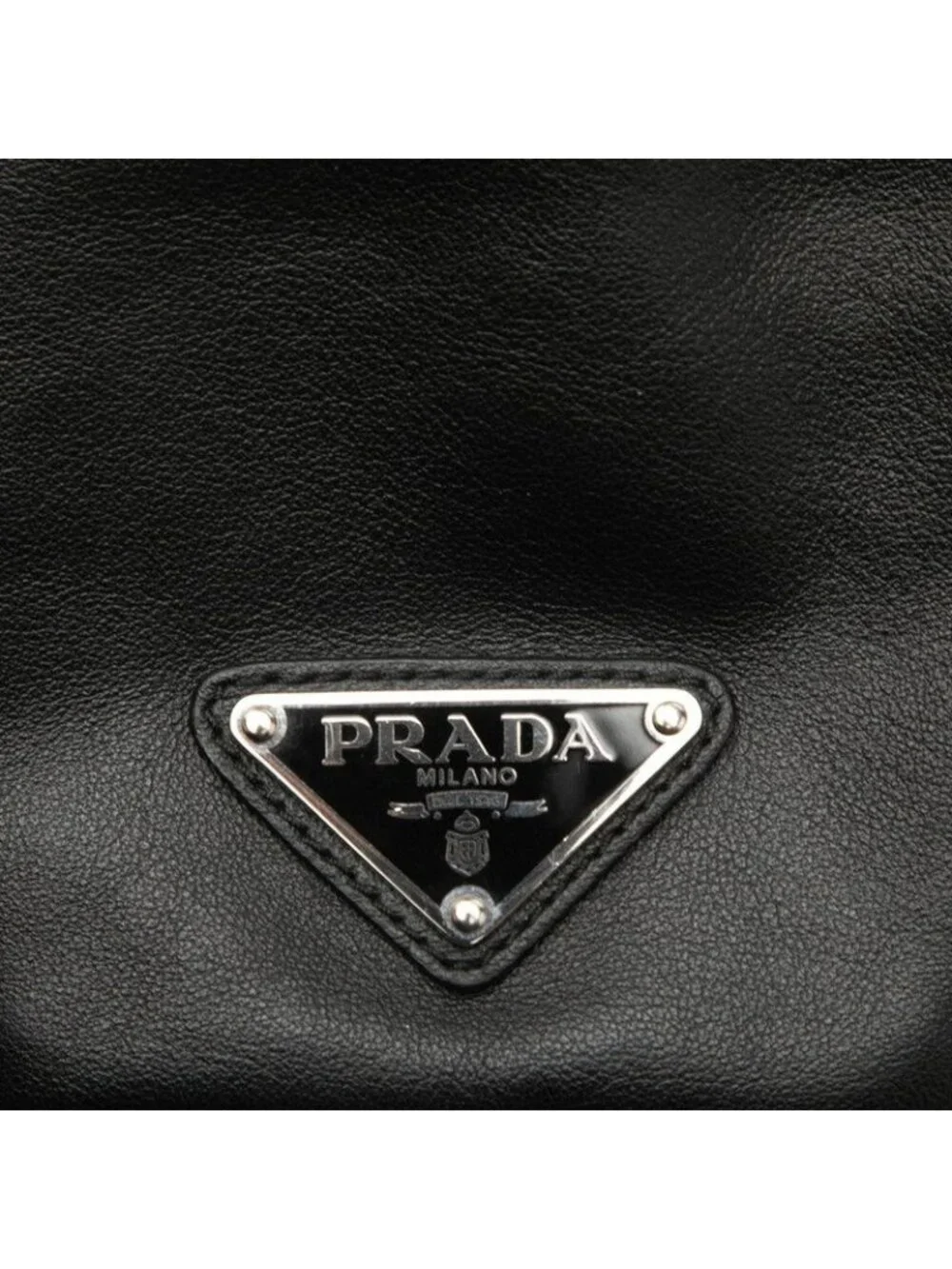 Prada Pouch Drawstring Black Leather Nylon